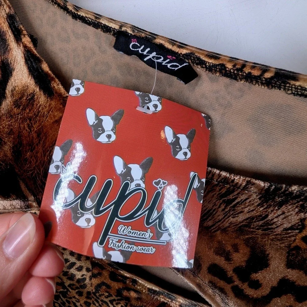 Cupid Vintage Y2K Leopard Print Cutout‎ Long Sleeve Top NWT Brown Animal Print